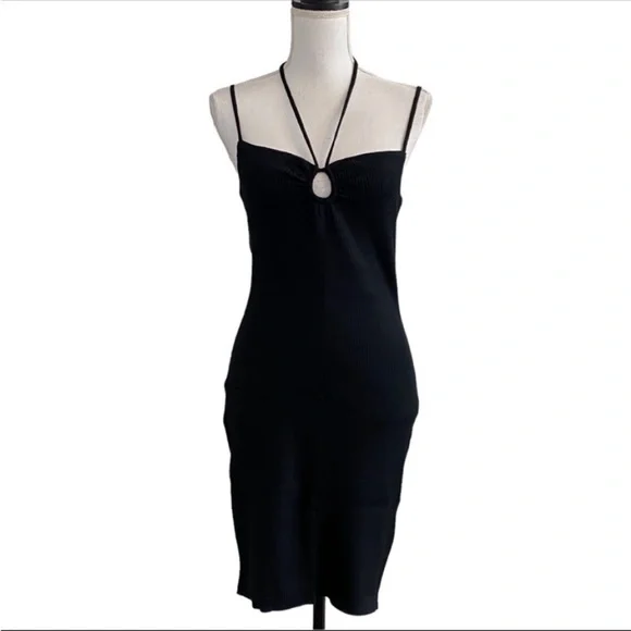 NEW Abercrombie & Fitch Strappy Halter Mini Sweater Dress SZ XL in Black - Picture 3 of 9